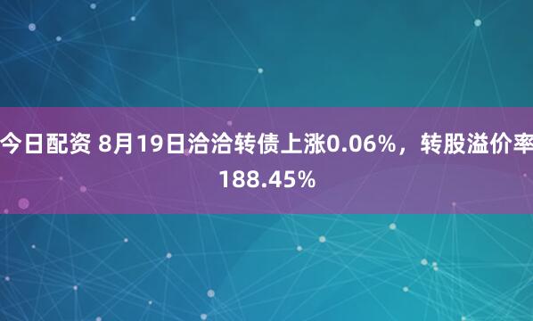 今日配资 8月19日洽洽转债上涨0.06%，转股溢价率188.45%